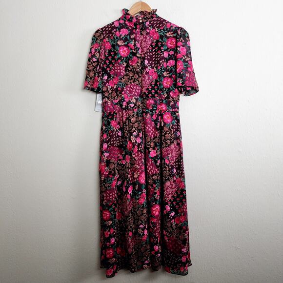 NEW Julia Jordan Ruffle Mockneck Floral Flutter Sleeve Floral Midi Dress - Picture 9 of 13